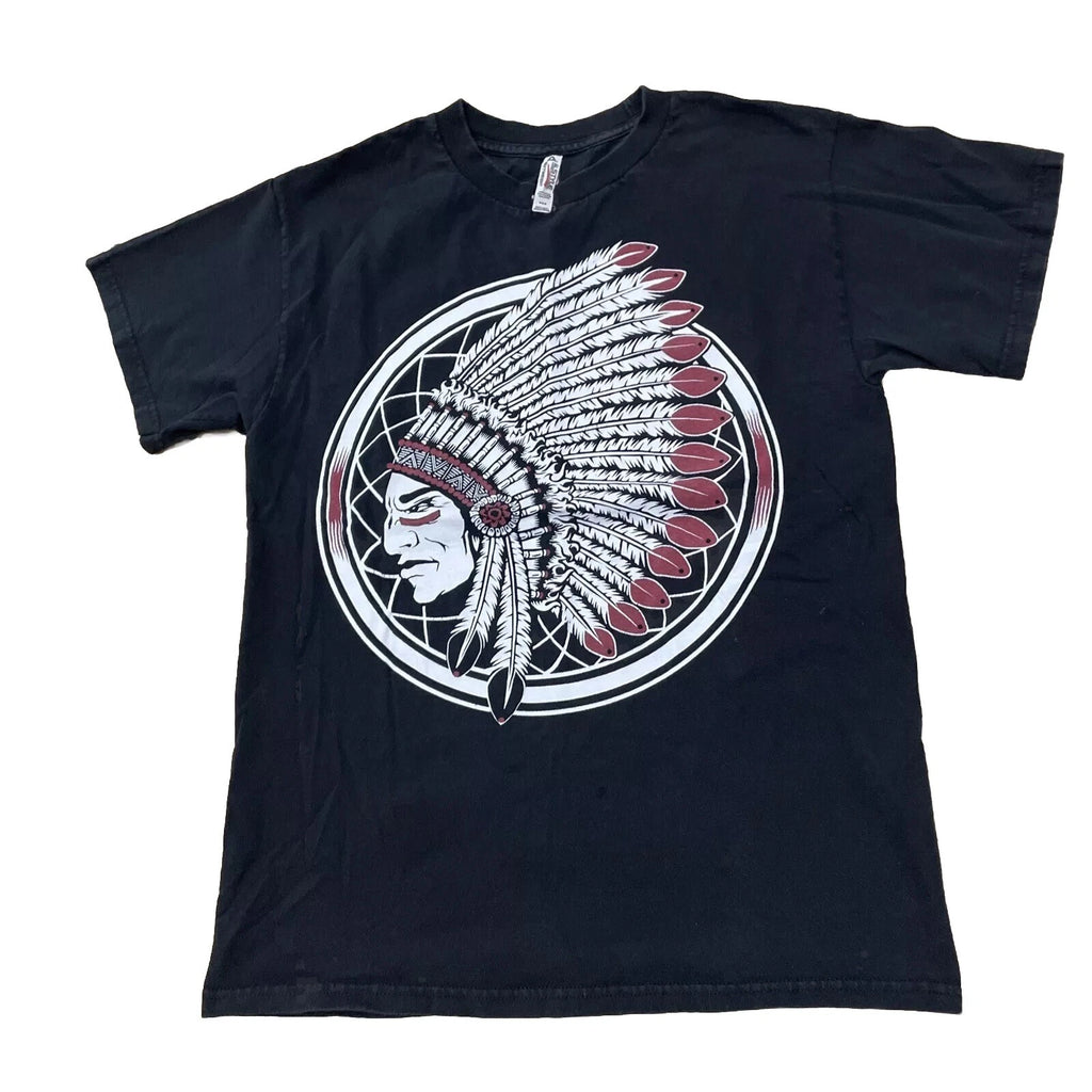 ALLSTYLE Vtg Y2k Shirt Men M Black Graphic Native Chief Indian Tribal Headress