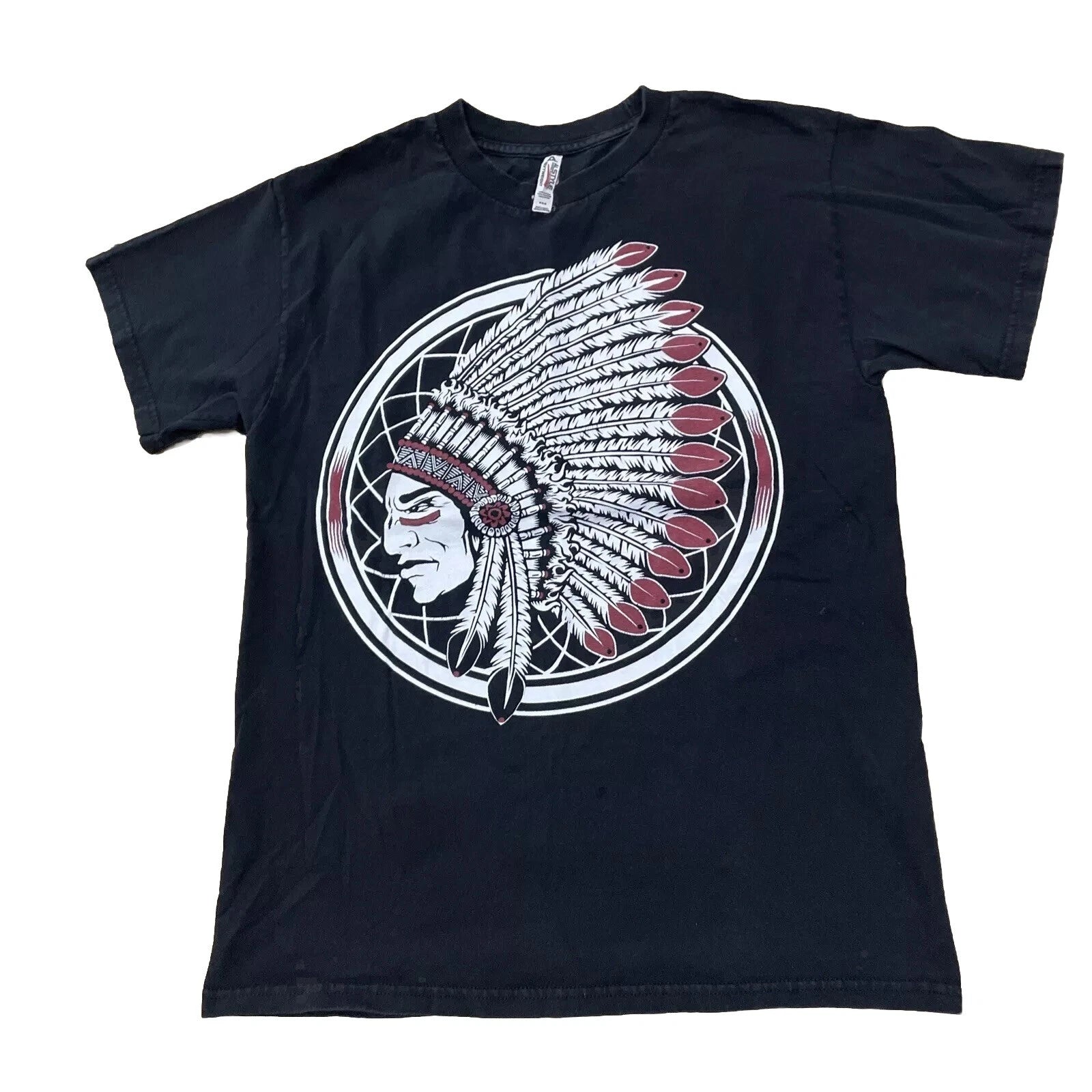 ALLSTYLE Vtg Y2k Shirt Men M Black Graphic Native Chief Indian Tribal Headress