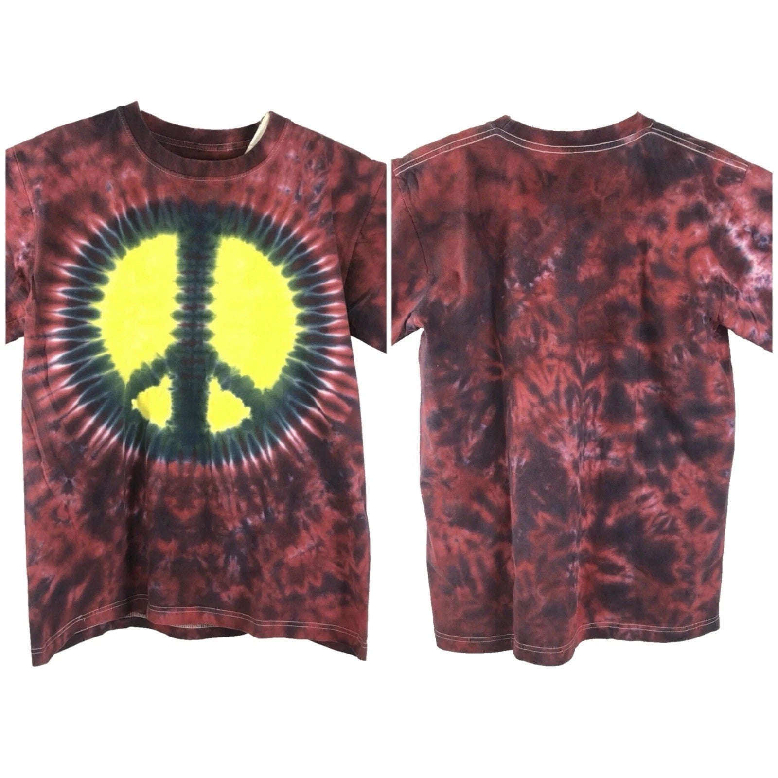Peace Sign Tie Dye Mens Hippie T-Shirt size Large Short 44x27 Boho Festival