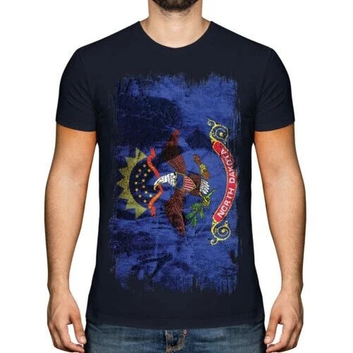 NORTH DAKOTA STATE GRUNGE FLAG MENS T-SHIRT TEE TOP NORTH DAKOTAN SHIRT GIFT