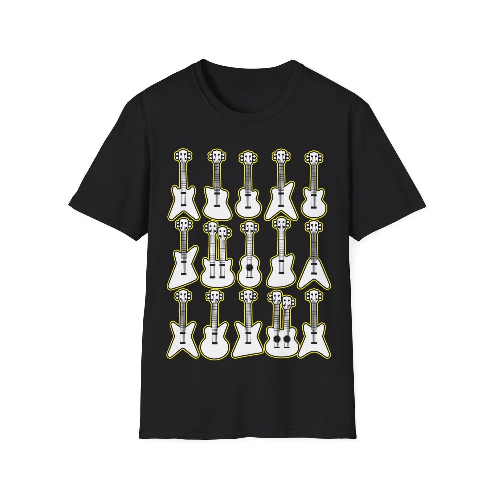Cartoon Guitars Unisex T-Shirt, Rock Metal Music Fan Graphic Tee, Softstyle Tee
