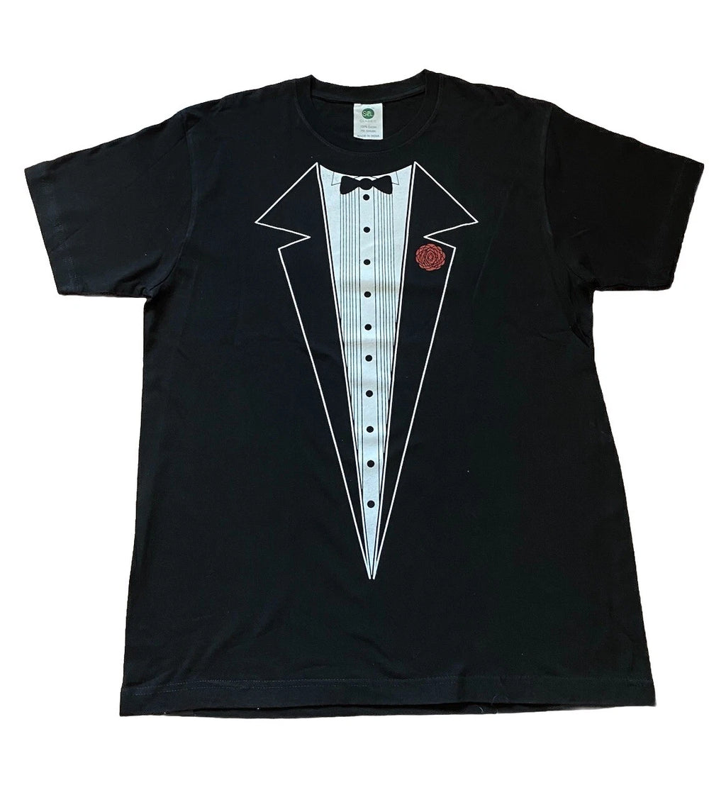 Mens Black Tuxedo T Shirt Funny Lazy Wedding Fake Suit Fancy Marriage L