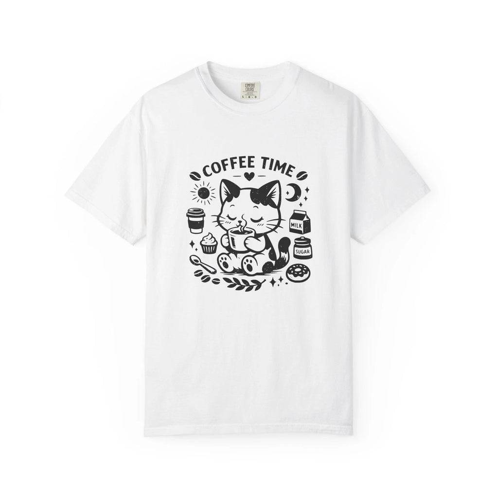 Coffee Time Cat T-shirt | Cute Cat Coffee Design