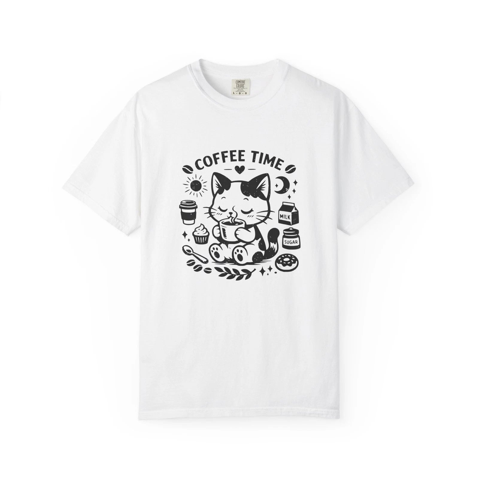 Coffee Time Cat T-shirt | Cute Cat Coffee Design
