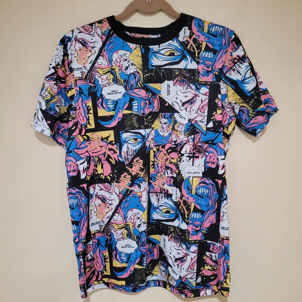 Fresh Prints Manga Graphic T-Shirt Mens Small Anime Comic All Over Print Tee