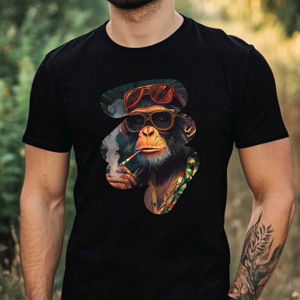 Mens Smoking Monkey Print Cotton T-Shirt Size XS to 5XL