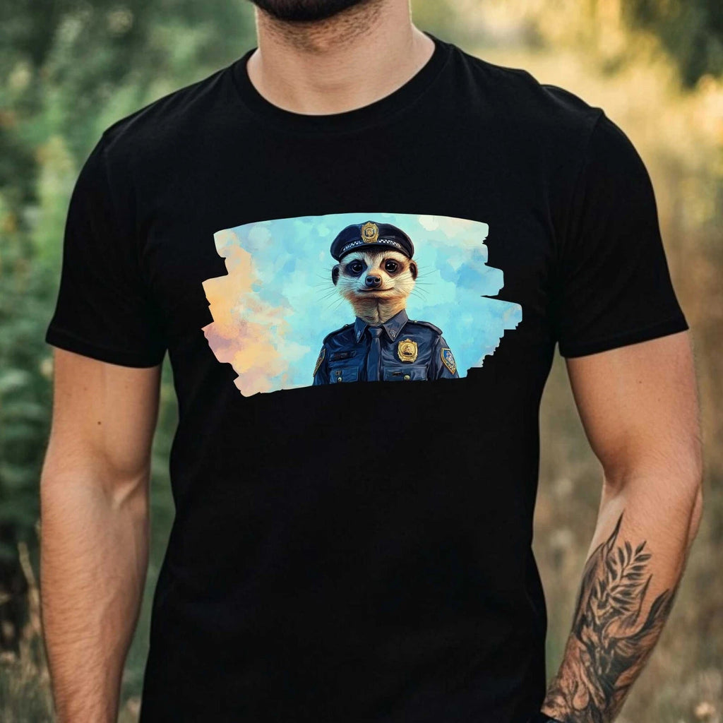 Men's Meerkat as Policeman Motif Cotton T-Shirt Size XS to 5XL