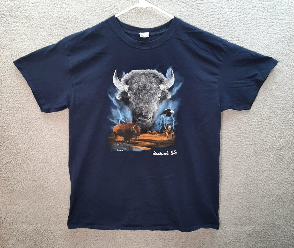 Gildan Shirt Adult Large Blue Deadwood South Dakota Buffalo Wildlife Nature Y2K
