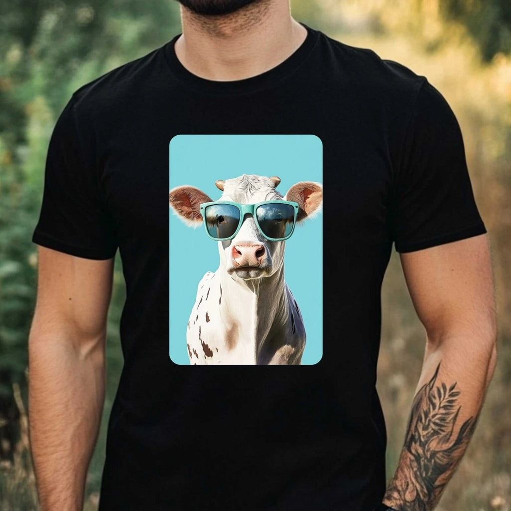 Mens Cow Sunglasses Cotton T-Shirt Size XS to 5XL