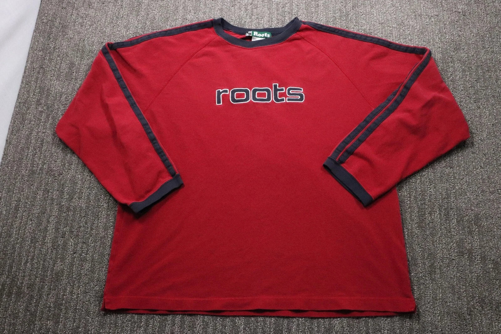 Roots Canada Men's Long-Sleeve T-Shirt Striped Vintage 90s Skater Grunge XL Red