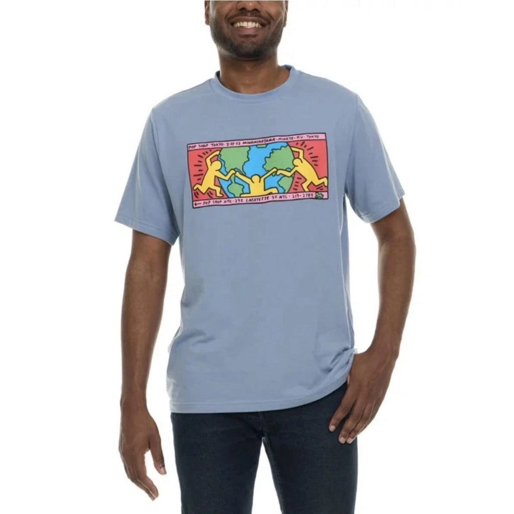 Keith Haring Graphic Print Tee Shirt Men Medium Blue Short Sleeve Cotton NWT