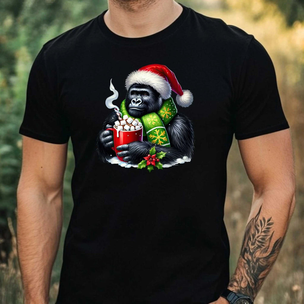 Mens Christmas Gorilla Theme Cotton T-Shirt Size XS to 5XL