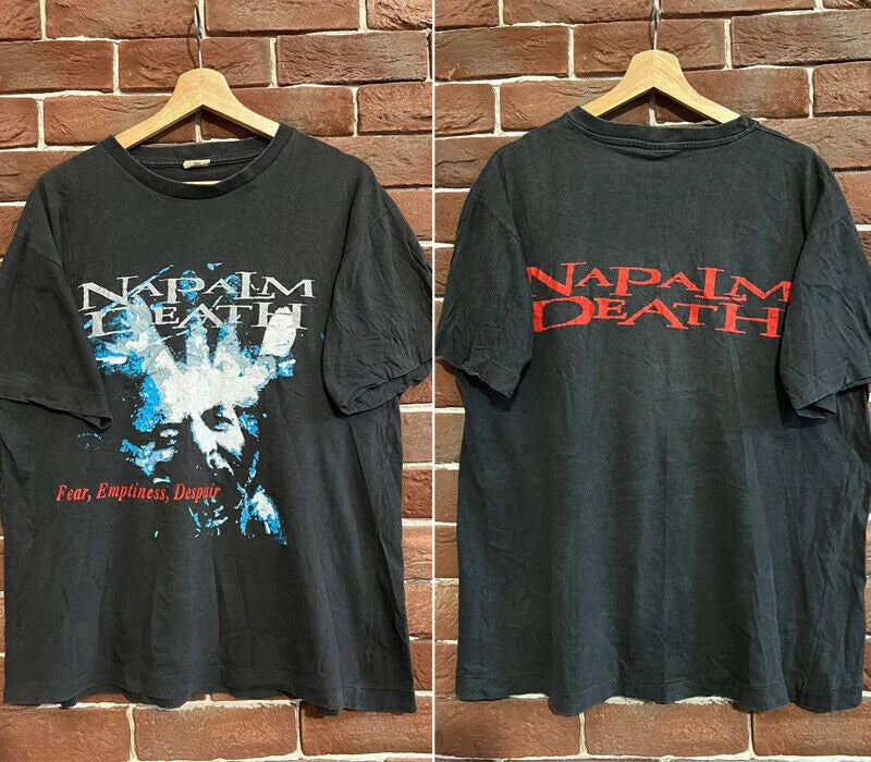 Rare 90s Napalm Death Fear Grindcore Metal Band black T shirt