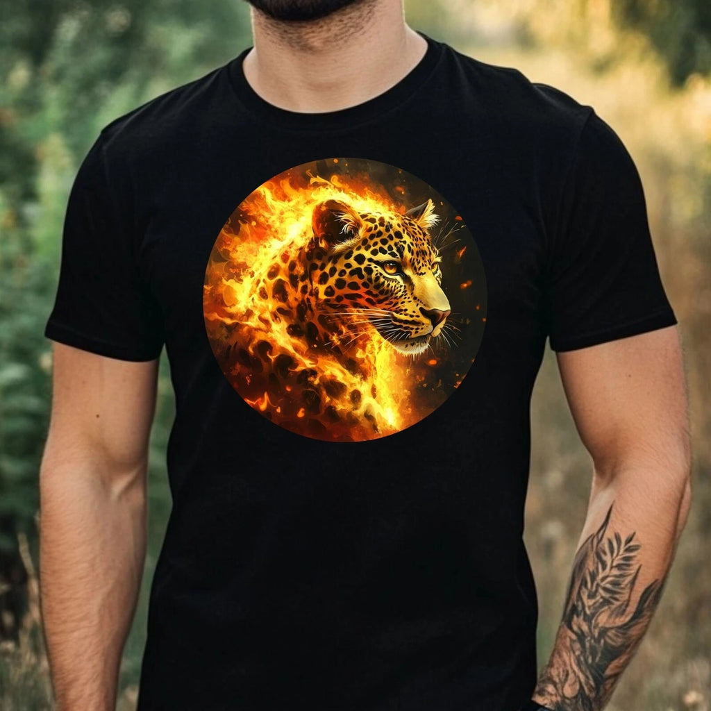Mens Leopard On Fire Motif Cotton T-Shirt Size XS to 5XL