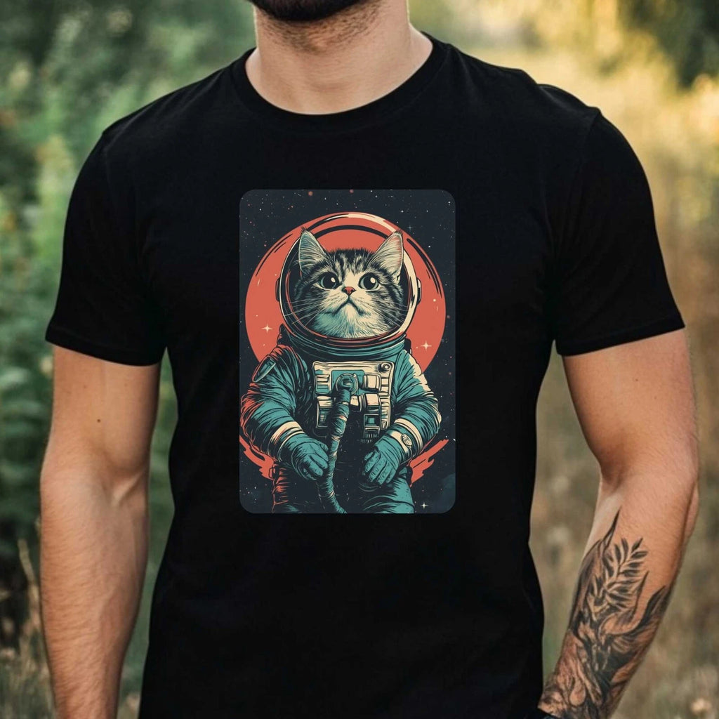 Mens Cat as Astronaut Print Cotton T-Shirt Size XS to 5XL