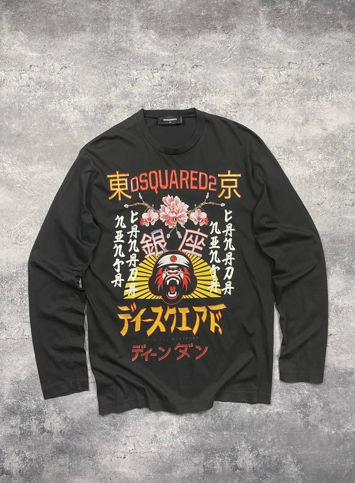 DSQUARED2 Big Logo Long Sleeve Shirt Japan Print Y2K Black Made In Italy Size XL
