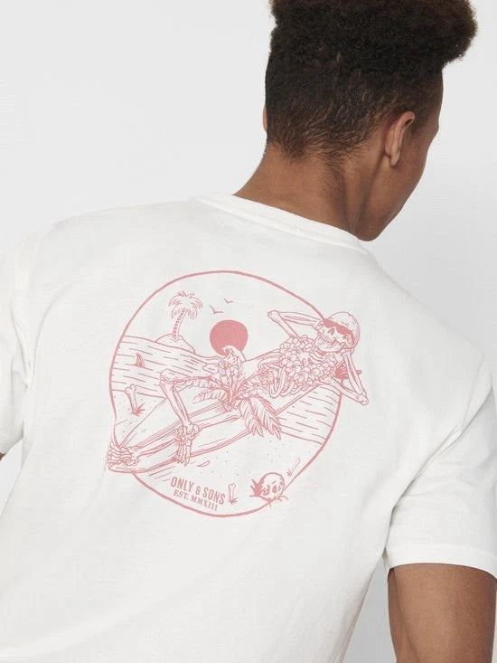 ONLY & SONS Mens Skeleton Printed T-shirt Size Medium White Y2K