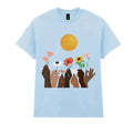 Diversity Hands Holding Flowers T-Shirt Boho Floral Sun Graphic Tee Light Blue