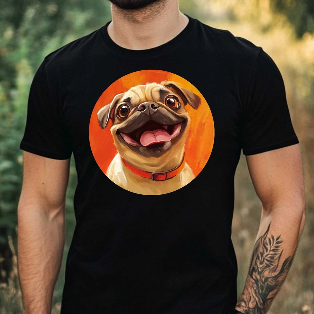 Mens Happy Pug Motif Cotton T-Shirt Size XS to 5XL