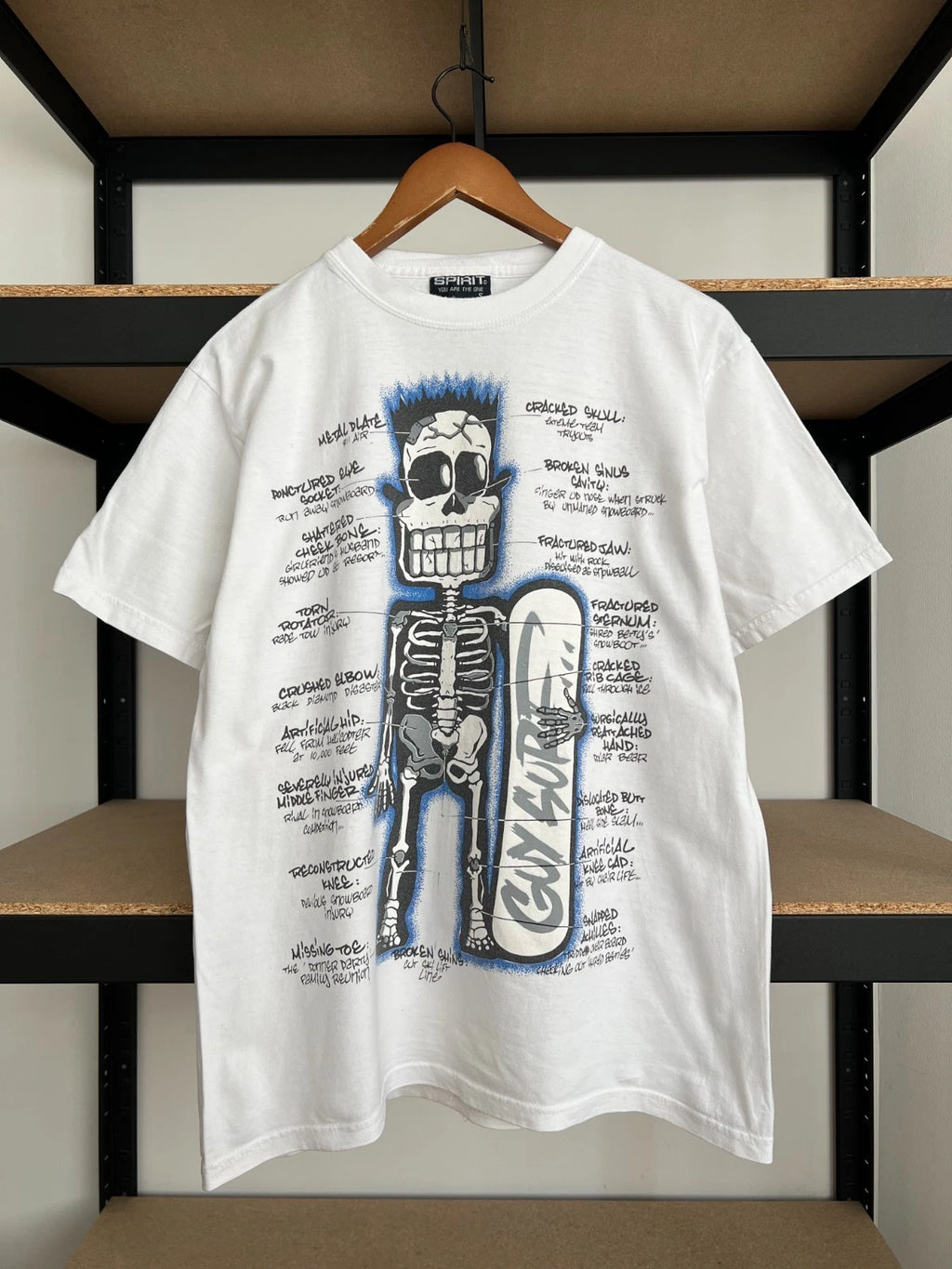 Vintage Spirit Skateboards Skeleton Skull Y2k White T-shirt Sz S