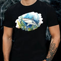 Mens Shark Watercolour Motif Cotton T-Shirt Size XS to 5XL