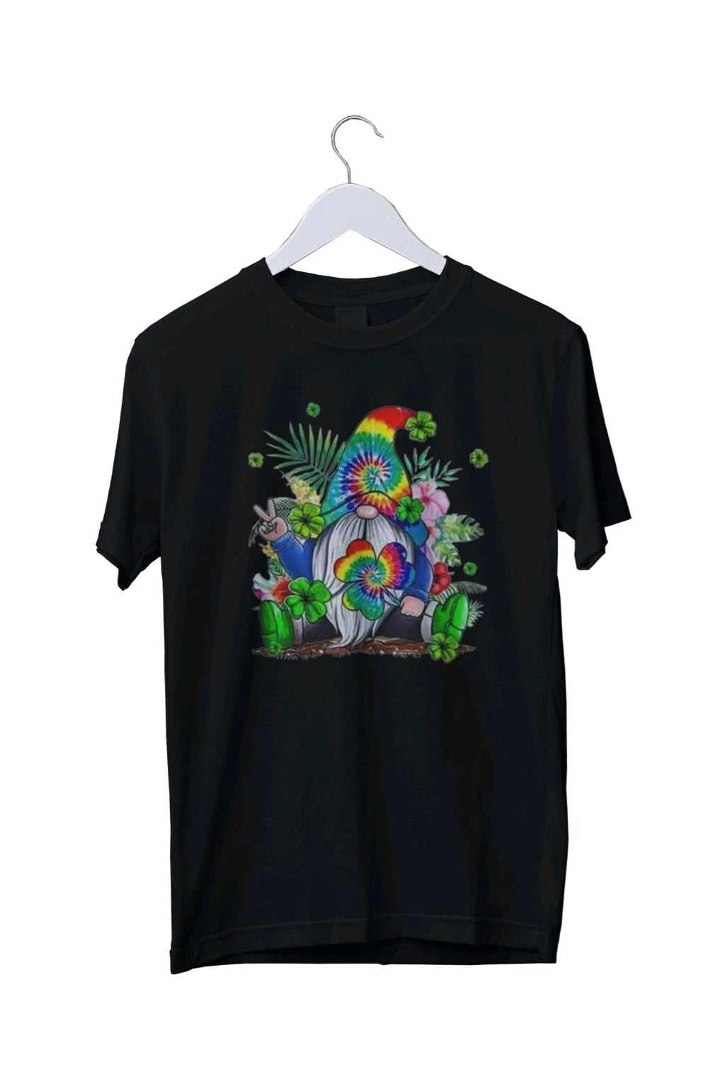 Hippie Gnome Tie Dye Hippie Clover St. Patricks Day Shamrock T Shirt All Sizes