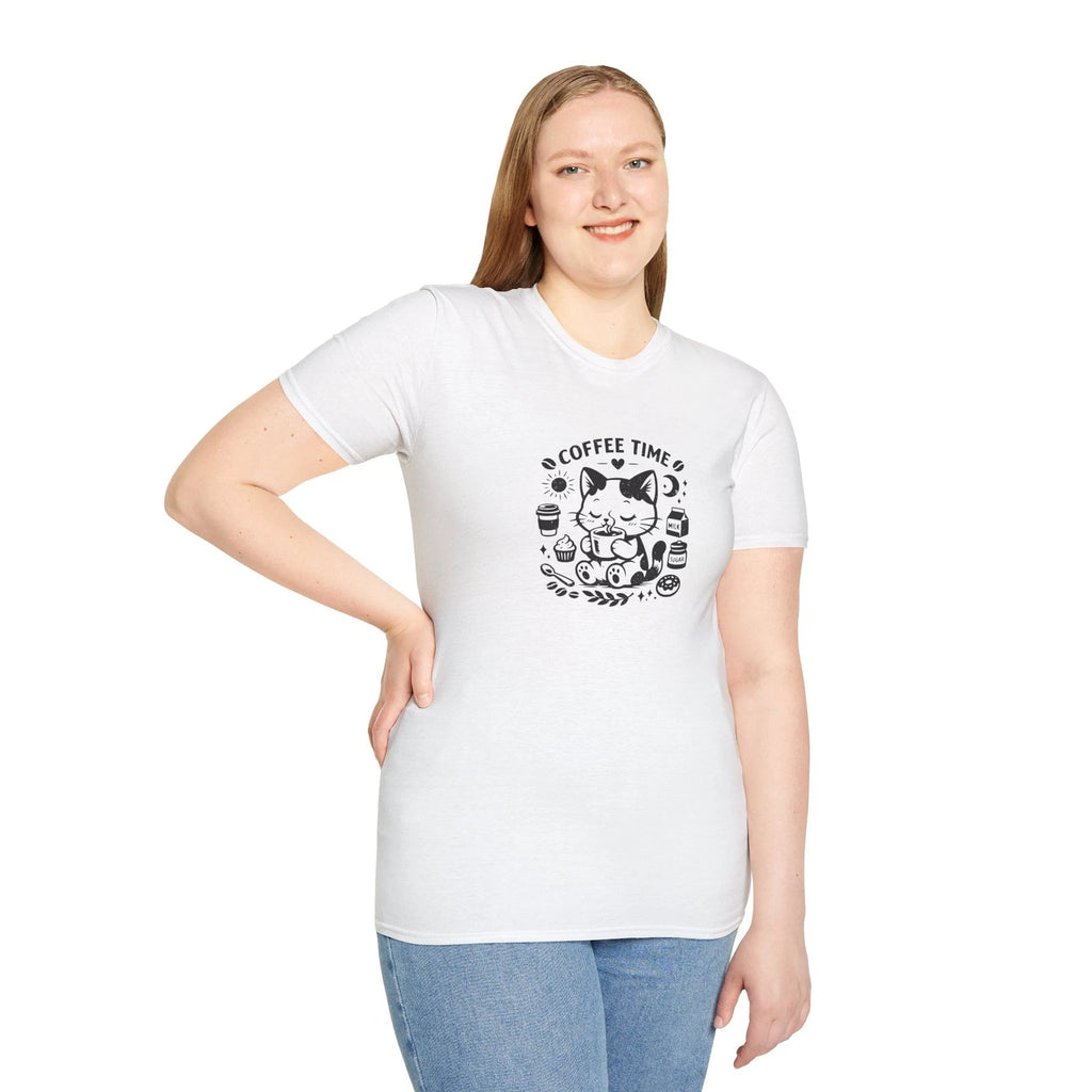 Coffee Time Kitty Cat T-Shirt | Cute Cat Coffee Illustration