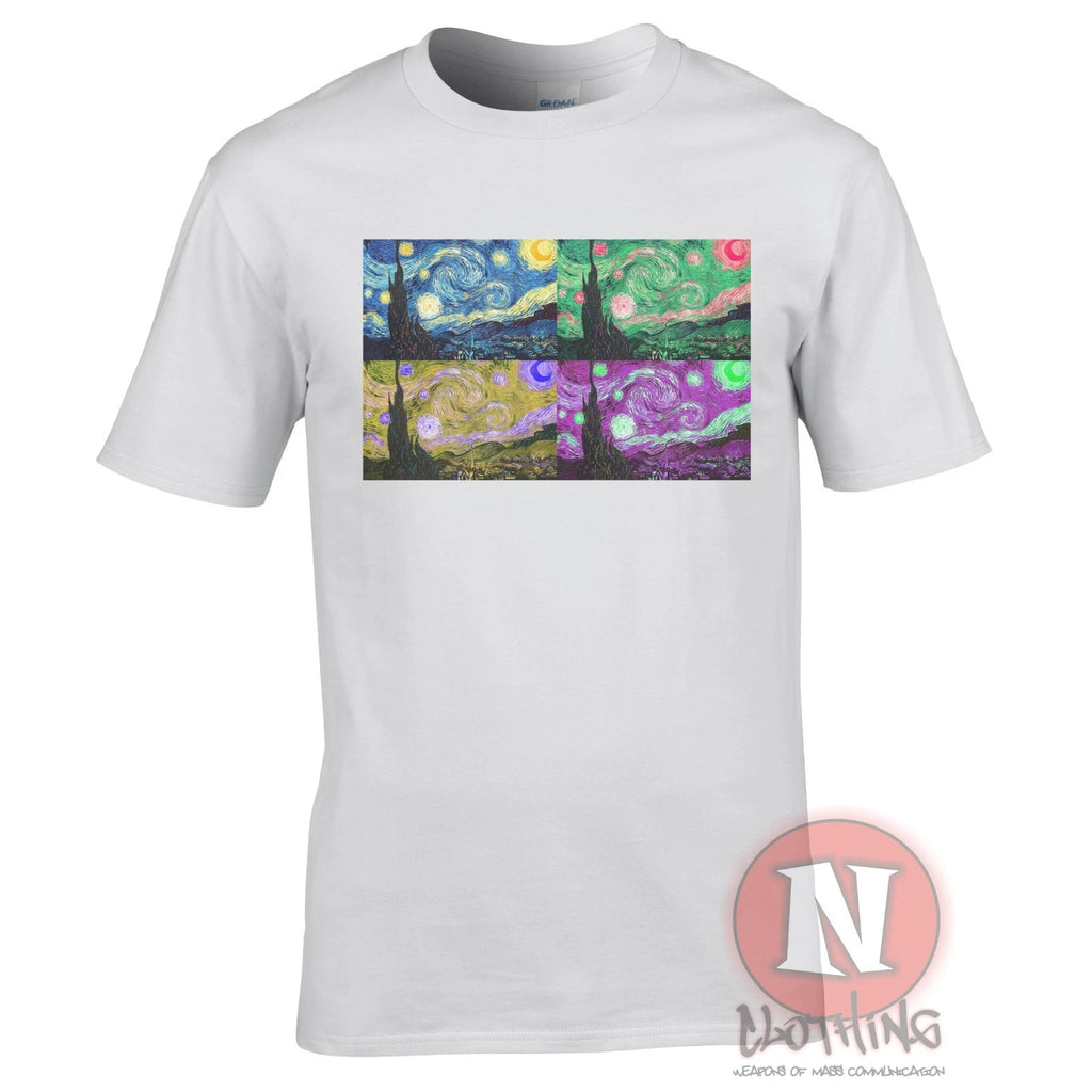Naughees Vincent Van Gogh Starry Night Popart T-Shirt White Cotton Crew Neck