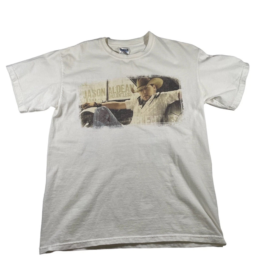 Y2K Jason Aldean T Shirt M Gildan Relentless Tour 2007 Country Music Mens White