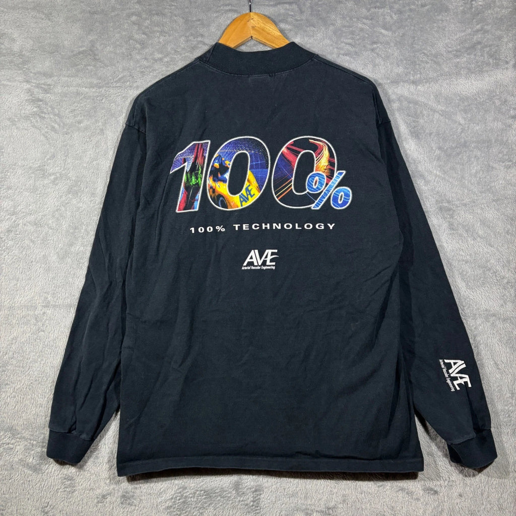Vintage 90s Y2k Tech Shirt Men L Black Long Sleeve