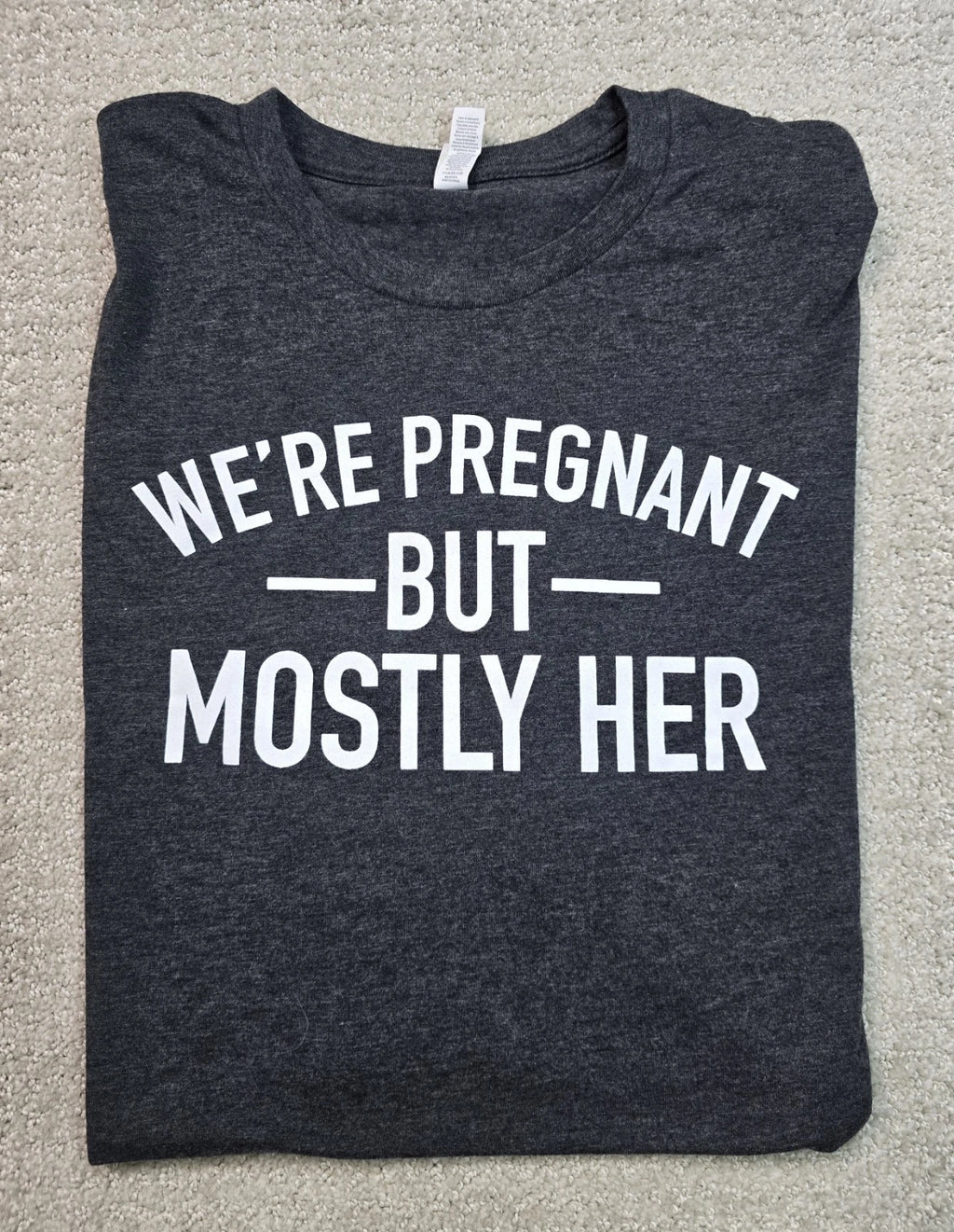 Canvas Mens Gray 2XL Were Pregnant Mostly Her T Shirt Funny Pregnancy Joke Tee