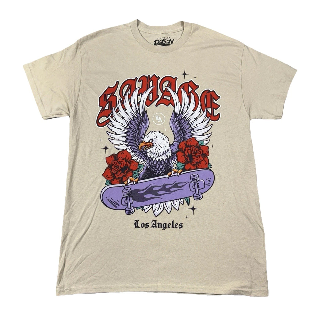 Popular Poison Savage Los Angeles Skate Tan T-Shirt M Streetwear Y2K Skater