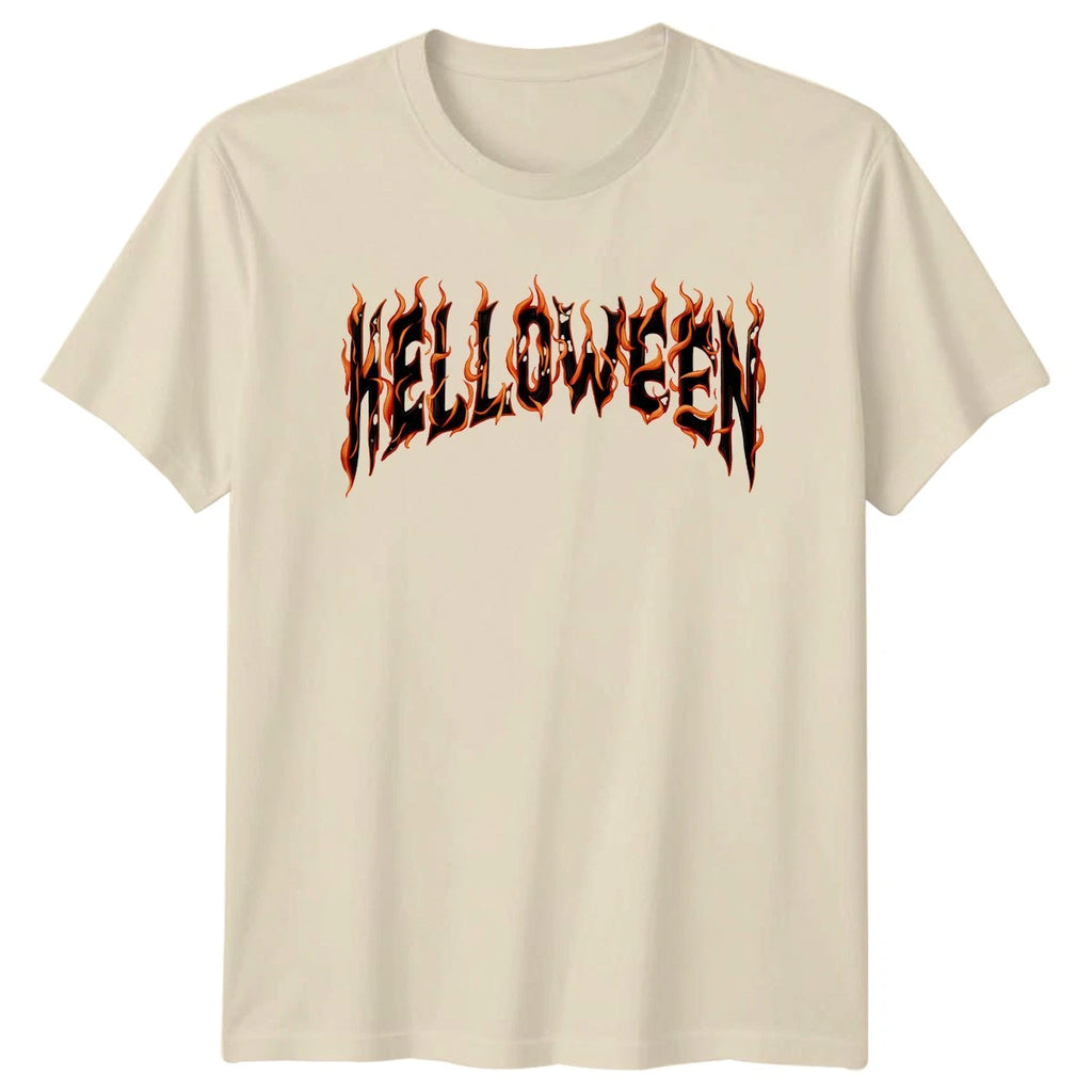 Halloween Fiery Text Holiday Graphic Mens T-Shirt Womens Tee Unisex Apparel