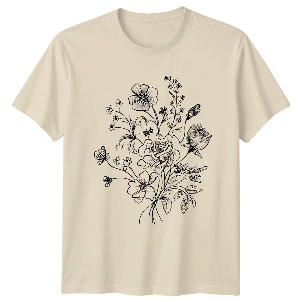 Vintage Botanical Floral Sketch Bouquet Womens T-Shirt Boho Flower Art Nature