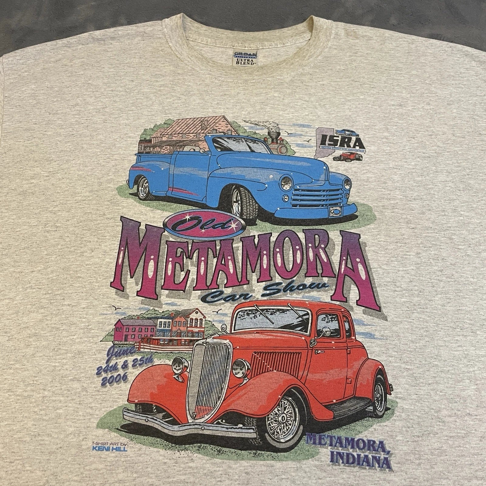 Vintage Old Metamora Hot Rod Car Show T-Shirt Men’s 2XL Muscle Car Gray Artwork
