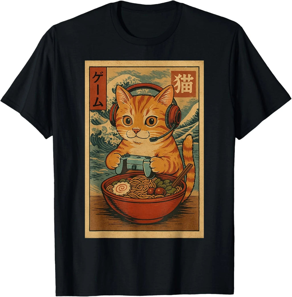 Kawaii Anime Gamer Cat Ramen Retro Japanese Gaming Funny T-Shirt unisex T-Shirt