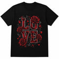 Red Roses Love T-Shirt Dark Romance Graphic Tee Gothic Floral Print Black Cotton