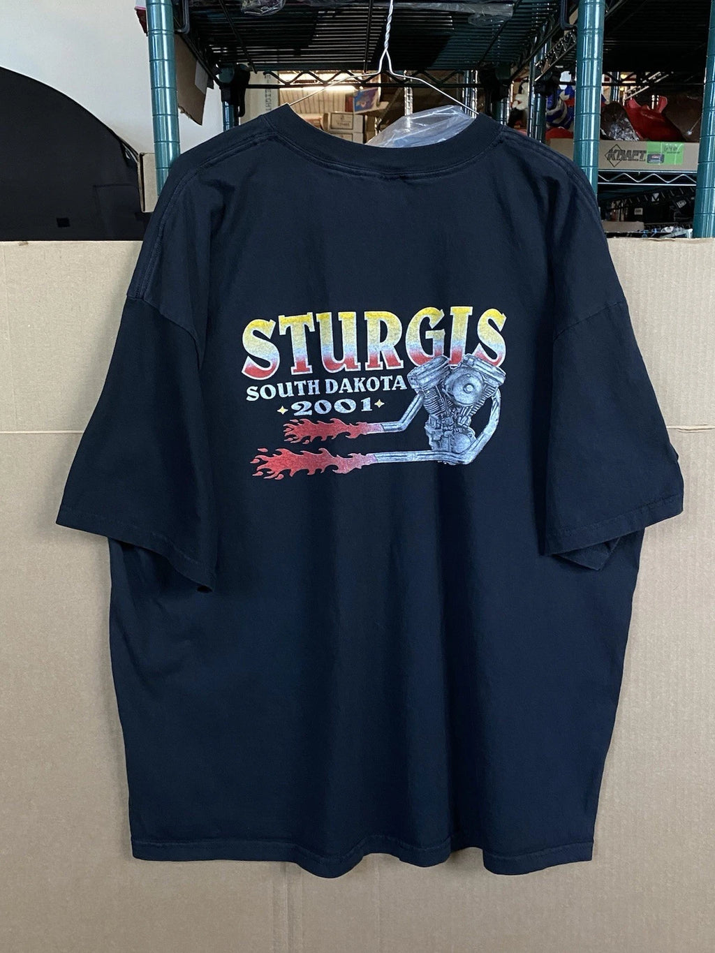 Y2K Sturgis South Dakota 2001 Biker Rally T Shirt Eagle Flame Graphic 2XL
