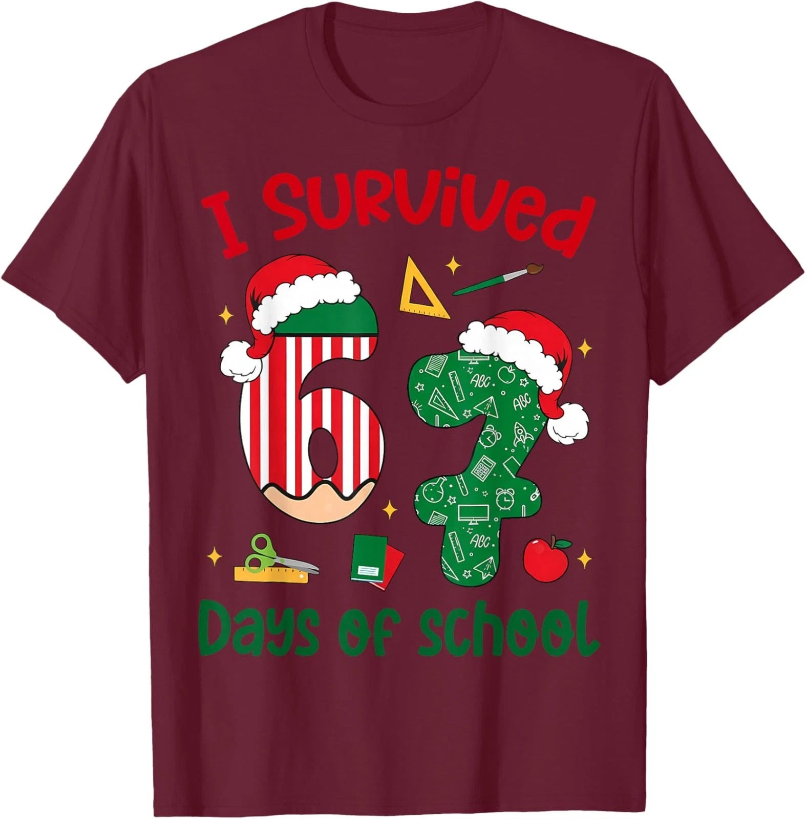 School Christmas Six Seven Meme Survived Funny Unisex T-Shirt