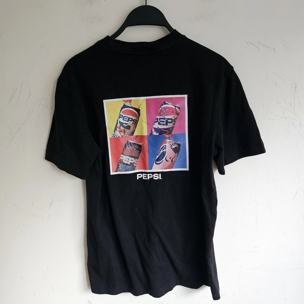 Pepsi x Topten Retro Pop Art Graphic T-Shirt Black Y2K Streetwear Mens Small