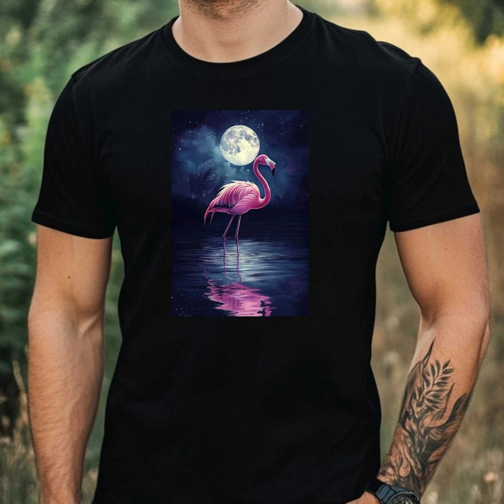Mens Flamingo In Moonlight Motif Cotton T-Shirt Size XS to 5XL