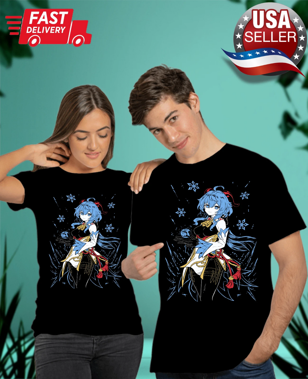 Ganyu Genshin Impact T-shirt Anime Girl Kawaii Black Shirt Short Sleeve All Size