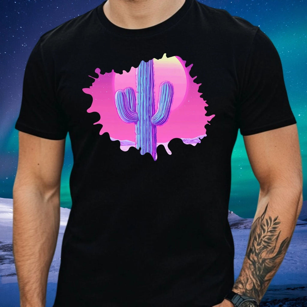 Mens Cactus Vaporwave Motif Cotton T-Shirt Size XS to 5XL