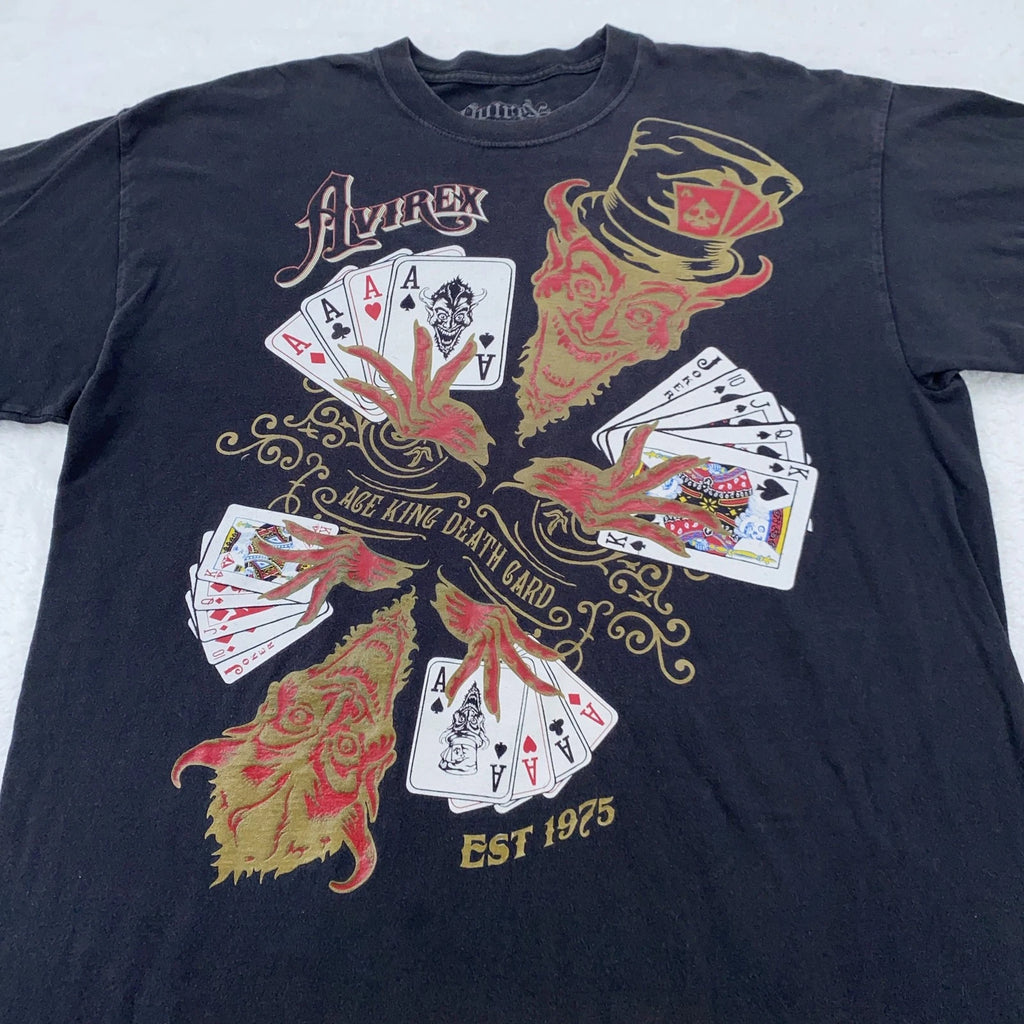 Avirex Shirt Mens L/XL Y2K Ace King Death Card Graphic Playing Cards Tee 1975