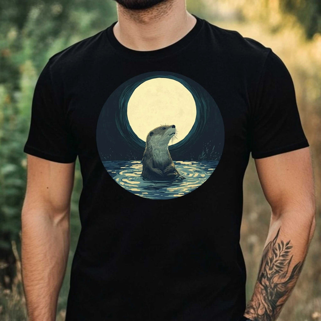 Mens Otter In The Moonlight Motif Cotton T-Shirt Size XS to 5XL