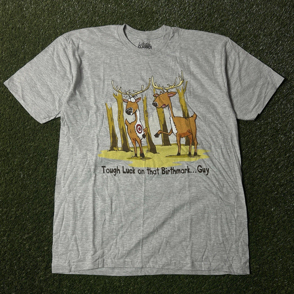 Y2K Funny Deer Bullseye Birthmark Graphic T-Shirt L