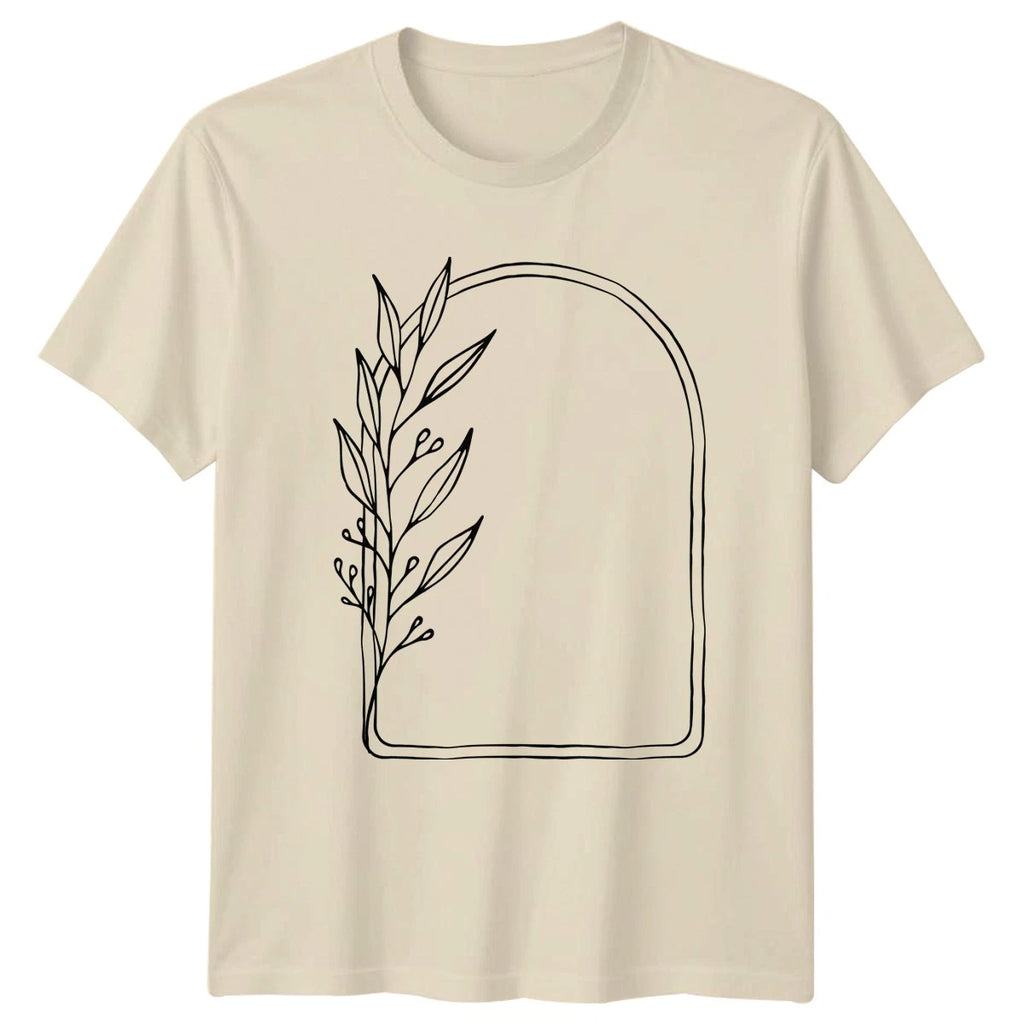 Minimalist Botanical Arch Frame Line Womens T-Shirt Boho Floral Mothers Day