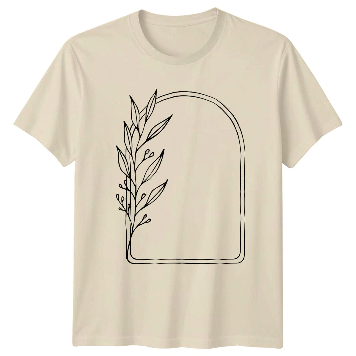 Minimalist Botanical Arch Frame Line Womens T-Shirt Boho Floral Mothers Day