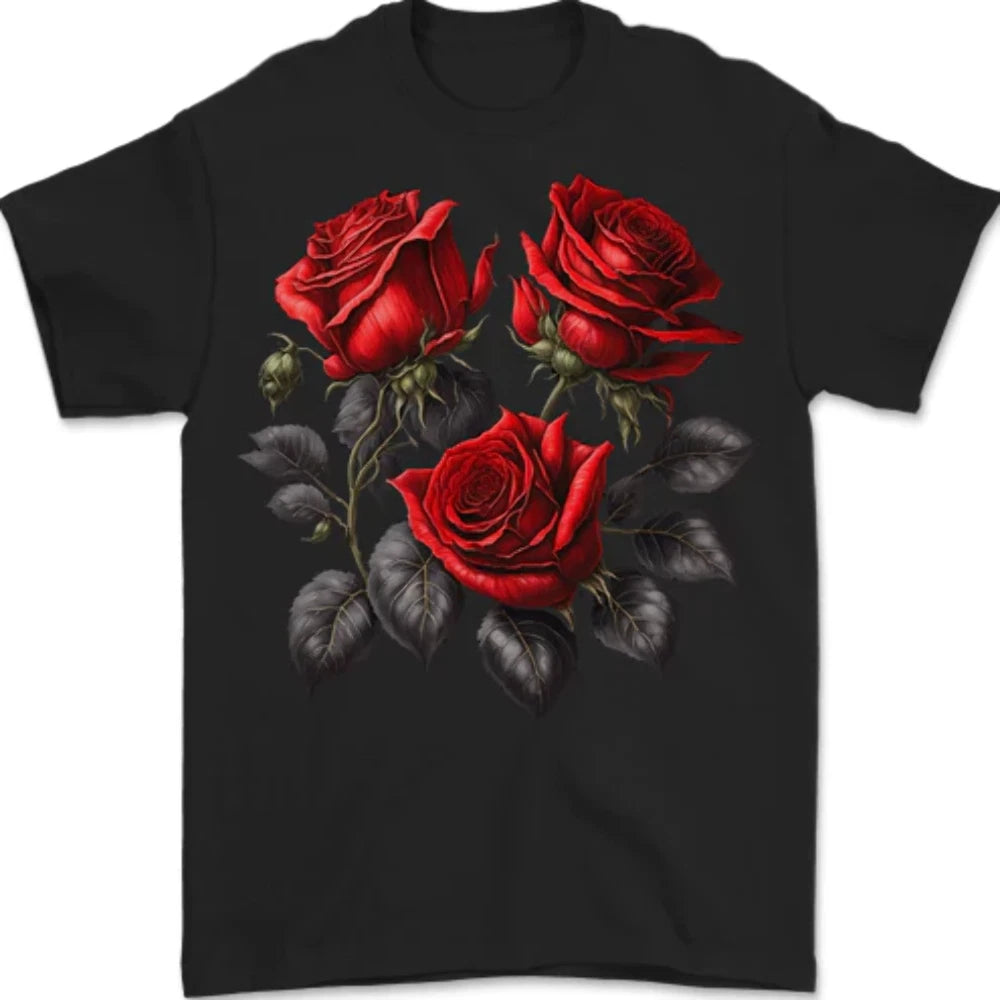 3 Red Roses Gothic Goth Mens T-Shirt 100% Cotton