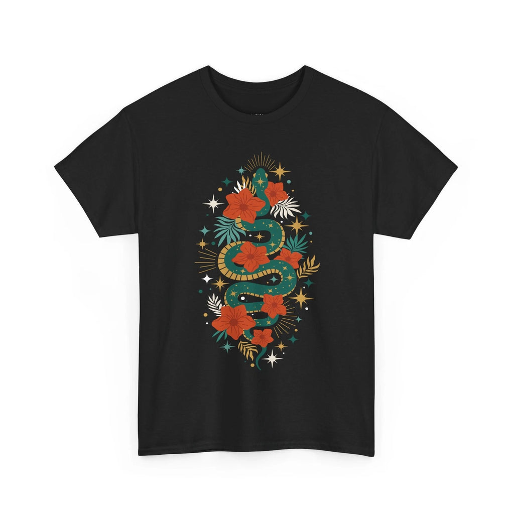 Boho Jade Snake Stars Flowers Cotton Tee Unisex T-Shirt Shirts Bohemian Serpent